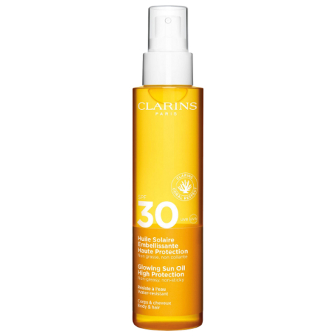 Clarins Glowing Sun Oil High Protection SPF30 Body & Hair i gruppen Sol / Solkräm hos Hudotekets Webshop (58406)
